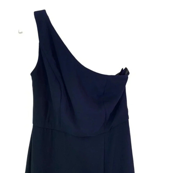 Dessy Thread One-Shoulder Chiffon Trumpet Bridesmaid Gown Navy size 12 NWT - Picture 5 of 10